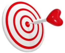 Das Bild zeigt eine Zielscheibe mit einem Pfeil, der im inneren Kreis steckt.